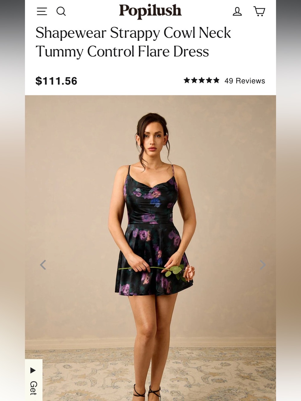 Popilush Black Floral Cowl Neck Strappy Mini Dress